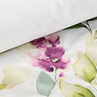 Pościel Eurofirany Nova print Nika 52 satyna zielone liście na białym tle