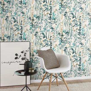 Tapeta Erismann Casual Chic 10258-18 delikatne liście kwiaty turkusowe