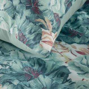 Pościel Eurofirany Terra Collection Avinion 1 satyna bawełniana kwiaty turkusowe
