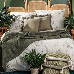 Pościel Eurofirany Terra Collection Monte 4 bawełniana delikatne listki na kremowym tle