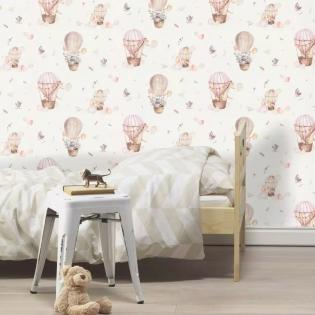 Tapeta ścienna dziecięca Rasch Kids World 300529 zwierzęta i balony różowe