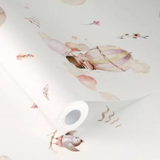 Tapeta ścienna dziecięca Rasch Kids World 300529 zwierzęta i balony różowe