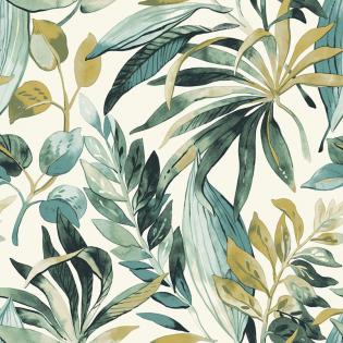 Tapeta Grandeco A71201 bujne liście zielone turkusowe
