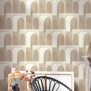 Tapeta Grandeco Ciara A63302 geometryczna Art Deco łuki kremowo-beżowa