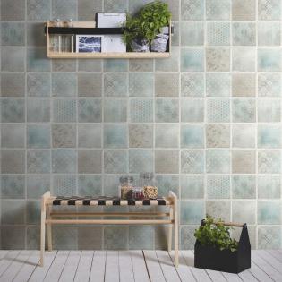 Tapeta AS Creation New Studio 37388-1 kafle mozaika niebiesko-zielona