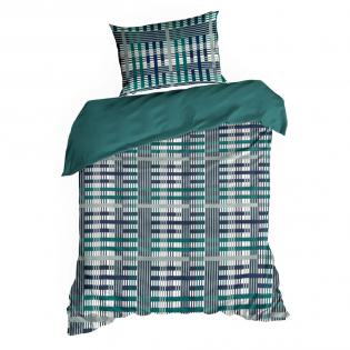 Pościel Eurofirany Nova Print Nika 47 satyna bawełniana męska geometryczna granatowo-zielona
