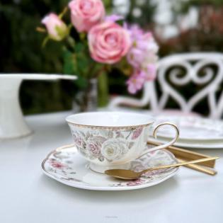 Villa Italia Margaret Filiżanka ze spodkiem do herbaty 200ml kolorowe kwiaty i motyle