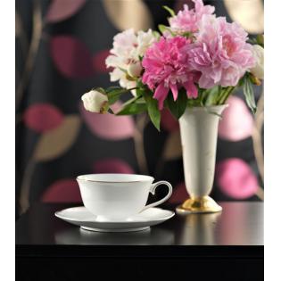 Villa Italia Denise Filiżanka ze spodkiem do herbaty 200ml biała ze złotą obwódką