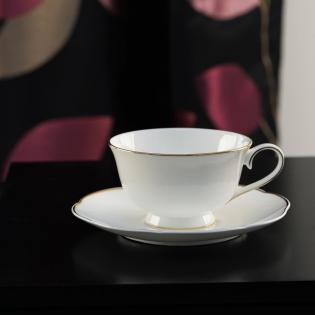 Villa Italia Denise Filiżanka ze spodkiem do herbaty 200ml biała ze złotą obwódką