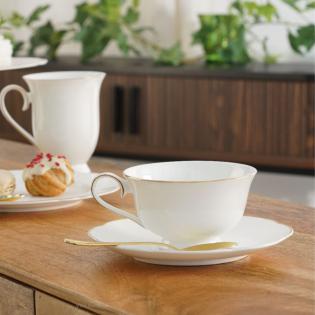 Villa Italia Denise Filiżanka ze spodkiem do herbaty 200ml biała ze złotą obwódką