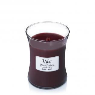 Woodwick Black Cherry świeca zapachowa średnia z drewnianym knotem