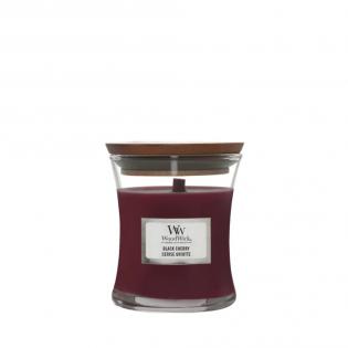 Woodwick Black Cherry świeca zapachowa mała z drewnianym knotem