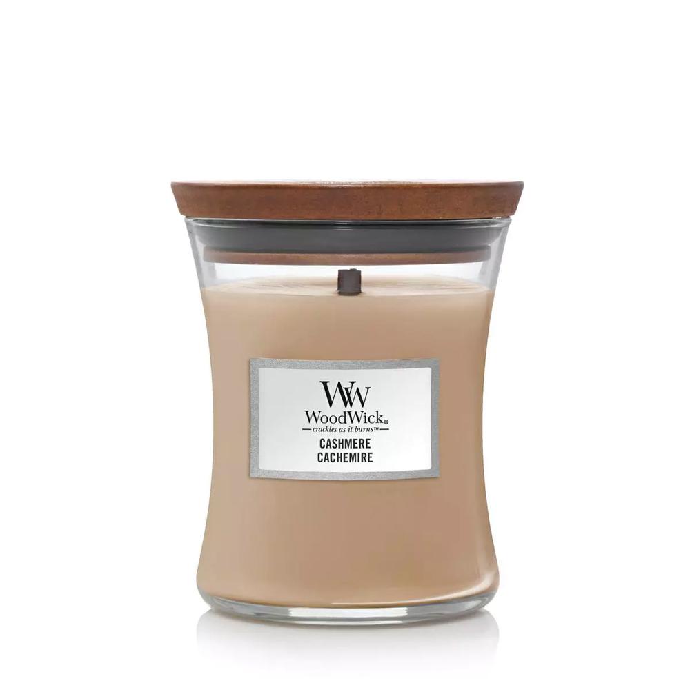 Woodwick Cashmere świeca zapachowa średnia z drewnianym knotem