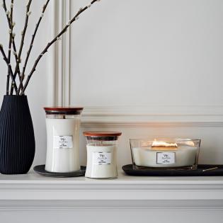 Woodwick Linen świeca zapachowa duża z drewnianym knotem