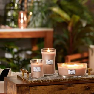 Woodwick Vanilla and Sea Salt świeca zapachowa elipsa z drewnianym knotem