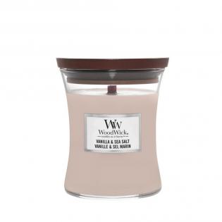 Woodwick Vanilla and Sea Salt świeca zapachowa średnia z drewnianym knotem