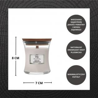 Woodwick Warm Wool świeca zapachowa mała z drewnianym knotem