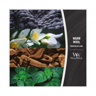 Woodwick Warm Wool świeca zapachowa mała z drewnianym knotem