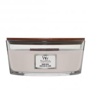 Woodwick Warm Wool świeca zapachowa elipsa z drewnianym knotem