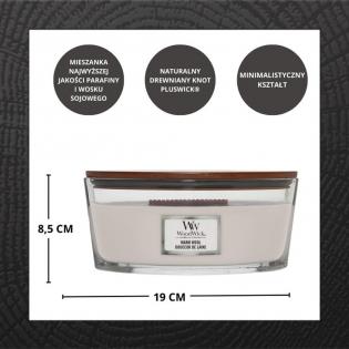 Woodwick Warm Wool świeca zapachowa elipsa z drewnianym knotem