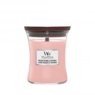 Woodwick Pressed Blooms and Patchouli świeca zapachowa średnia z drewnianym knotem