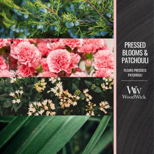 Woodwick Pressed Blooms and Patchouli świeca zapachowa duża z drewnianym knotem