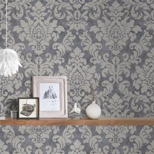 Tapeta ścienna AS Creation Trendwall 37270-1 ornamenty szare brokat
