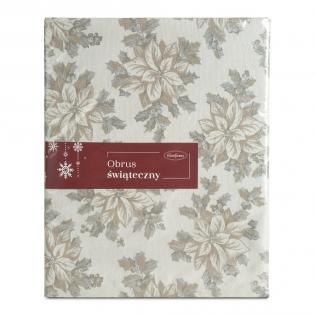 Bieżnik świąteczny Noel 2 85x85 gwiazda betlejemska beżowy ze srebrną nitką