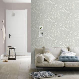 Tapeta Rasch Country Charme 456752 kwiaty wiśni szare kremowe