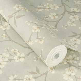 Tapeta Rasch Country Charme 456752 kwiaty wiśni szare kremowe