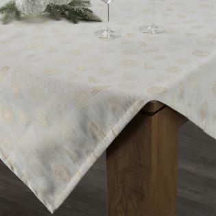 Bieżnik świąteczny Flash 14 85x85cm bombki i choinki kremowy ze złotą nitką