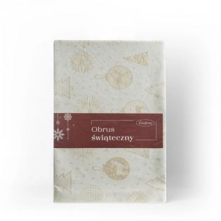 Bieżnik świąteczny Flash 14 40x140cm bombki i choinki kremowy ze złotą nitką