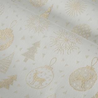 Bieżnik świąteczny Flash 14 40x140cm bombki i choinki kremowy ze złotą nitką