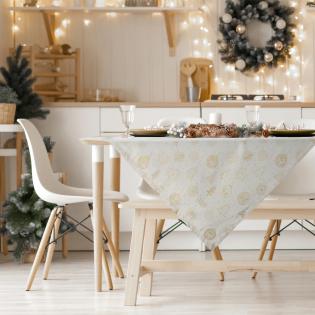 Bieżnik świąteczny Flash 14 40x140cm bombki i choinki kremowy ze złotą nitką