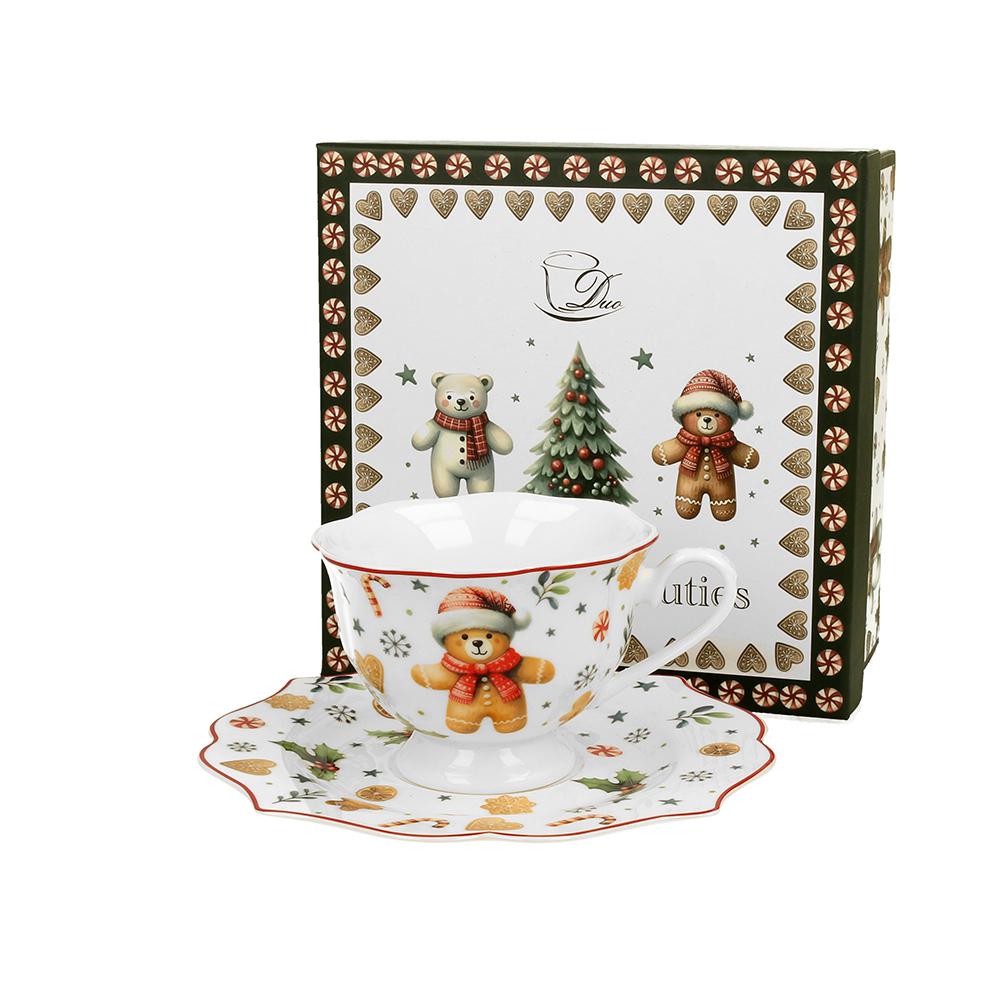 Duo Christmas Cuties filiżanka ze spodkiem 220ml Ciasteczkowy Ludzik