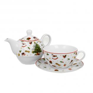 Duo Christmas Tree dzbanek z filiżanką świąteczną ze spodkiem 350ml Choinka świąteczna