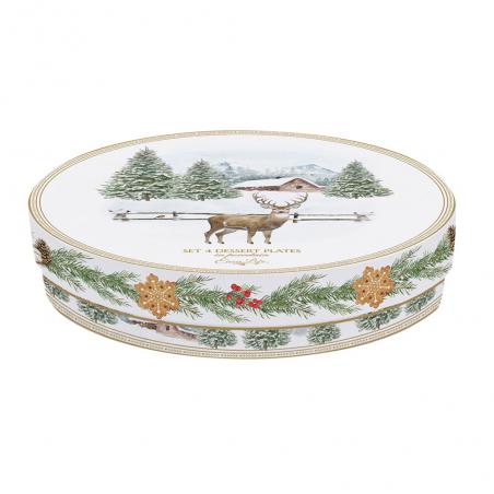 Easy Life White Forest Zestaw 4 talerzy deserowych 19cm białe z jelonkiem i choinką