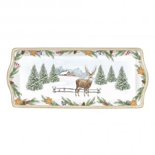 White Forest Patera na ciasto 35cm biała z jelonkiem i choinką marki easy life
