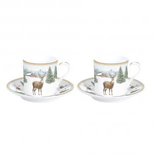 White Forest Zestaw 2 filiżanka świąteczna espresso 75ml ze spodkiem jeleń i choinki