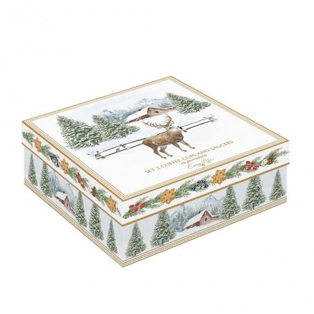 Easy Life White Forest Zestaw 2 filiżanka świąteczna espresso 75ml ze spodkiem jeleń i choinki