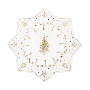 Christmas Lights Talerz patera na ciasto 32cm choinki i gwiazdki biała