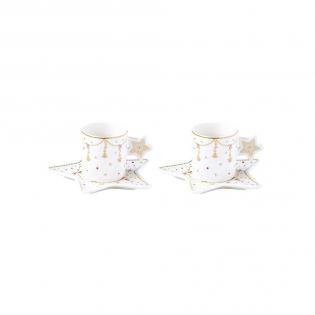 Christmas Lights Zestaw 2 filiżanki 80ml espresso złote gwiazdki