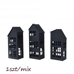 Latarnia świecznik 523412 domek metalowy czarny mix 25x10cm