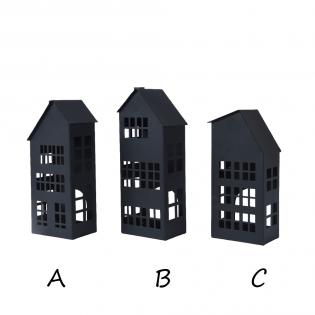 Latarnia świecznik domek metalowy czarny mix 25x10cm 523412