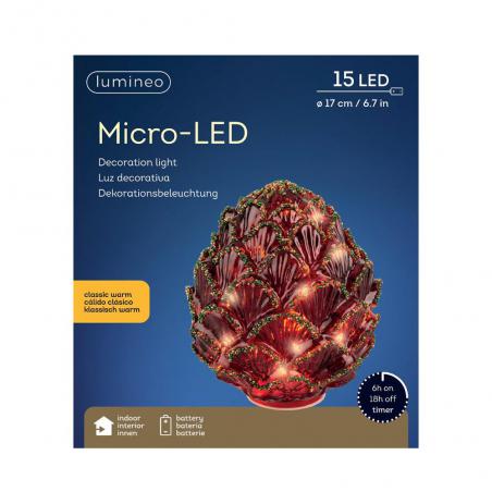 Dekoracja LED Szyszka stojąca czerwona 17cm 486314