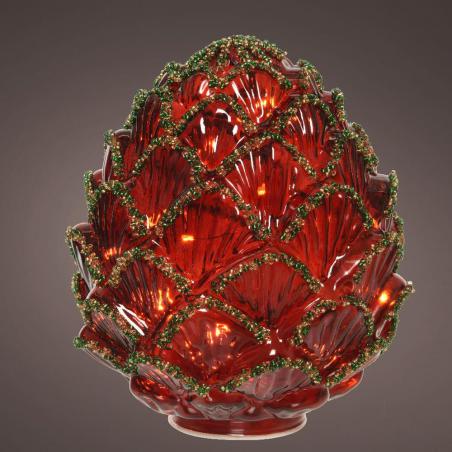 Dekoracja LED Szyszka stojąca czerwona 17cm 486314