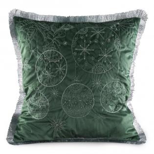 Poszewka świąteczna 118B bombki haftowane zielona z frędzlami 45x45cm