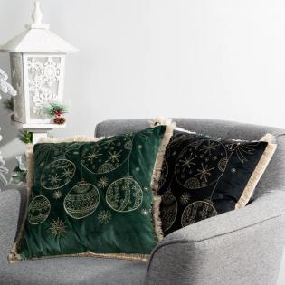 Poszewka świąteczna 118A bombki haftowane czarna z frędzlami 45x45cm