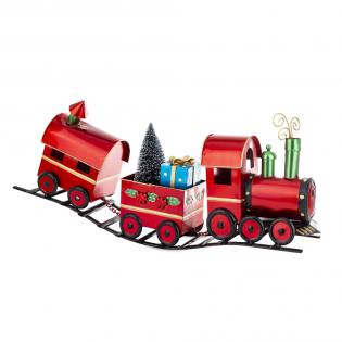 Dekoracja pociąg metalowy czerwony 62cm