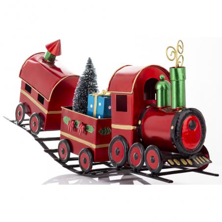 Dekoracja pociąg metalowy czerwony 62cm